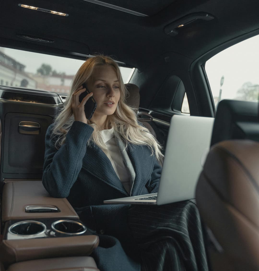 Business traveler using phone